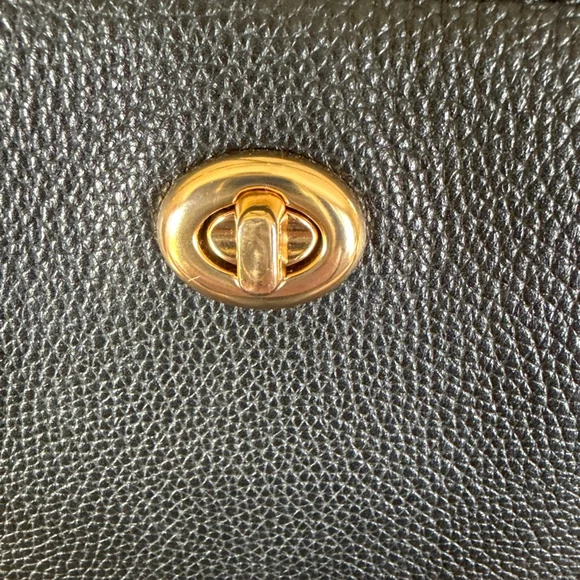 Coach Black Leather Tote Bag with Gold Chain Handles in EUC - Picture 7 of 12